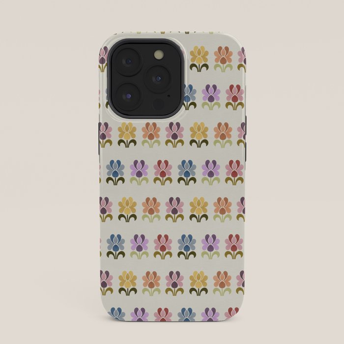 70s Retro Florals Pattern with Linen Texture iPhone Case