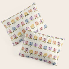 70s Retro Florals Pattern with Linen Texture Pillow Sham
