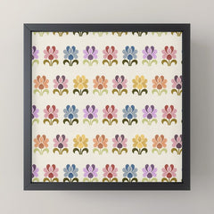 70s Retro Florals Pattern with Linen Texture Mini Art Print