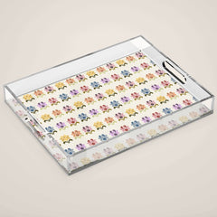 70s Retro Florals Pattern with Linen Texture Acrylic Tray