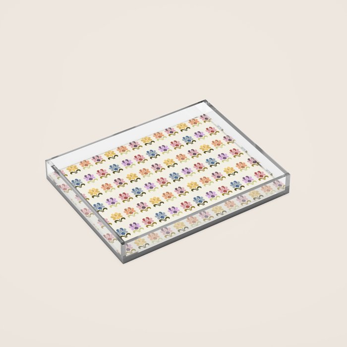 70s Retro Florals Pattern with Linen Texture Acrylic Tray