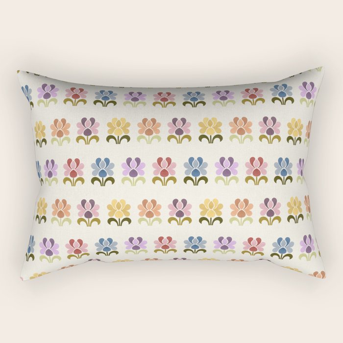 70s Retro Florals Pattern with Linen Texture Rectangular Pillow