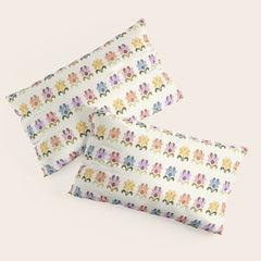70s Retro Florals Pattern with Linen Texture Pillow Sham