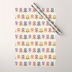 70s Retro Florals Pattern with Linen Texture Wrapping Paper