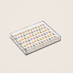 70s Retro Florals Pattern with Linen Texture Acrylic Tray