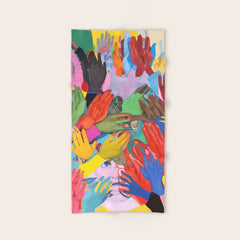 A Hand Is All We Need, Abstract Human Face Community, Humanity People Colorful Concept Positivity Bath Towel