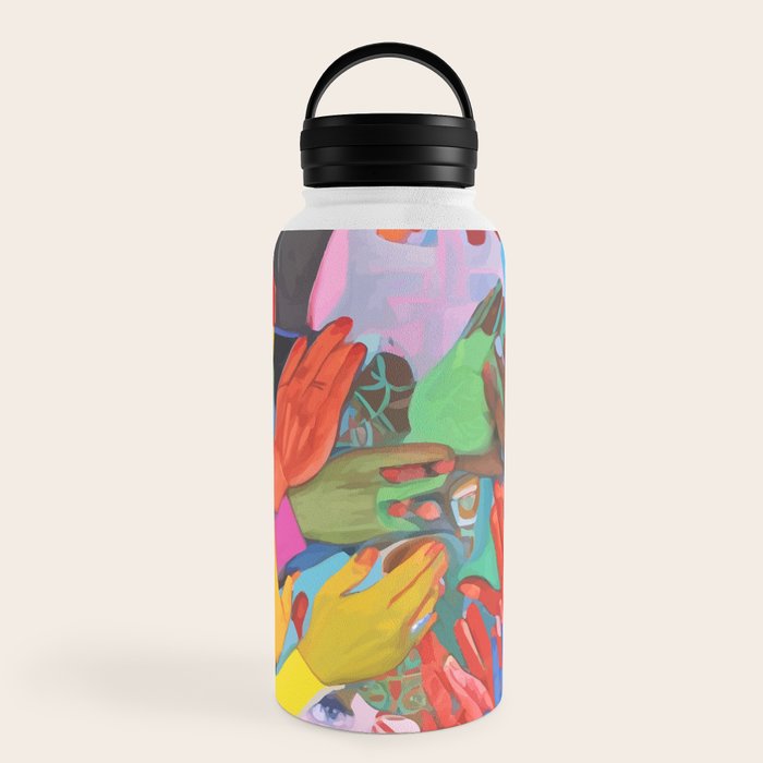 A Hand Is All We Need, Abstract Human Face Community, Humanity People Colorful Concept Positivity Water Bottle
