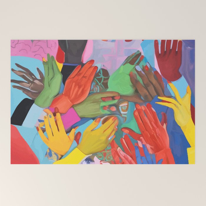 A Hand Is All We Need, Abstract Human Face Community, Humanity People Colorful Concept Positivity Welcome Mat