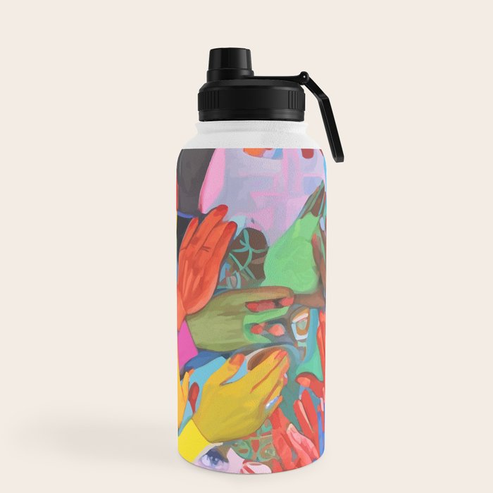 A Hand Is All We Need, Abstract Human Face Community, Humanity People Colorful Concept Positivity Water Bottle