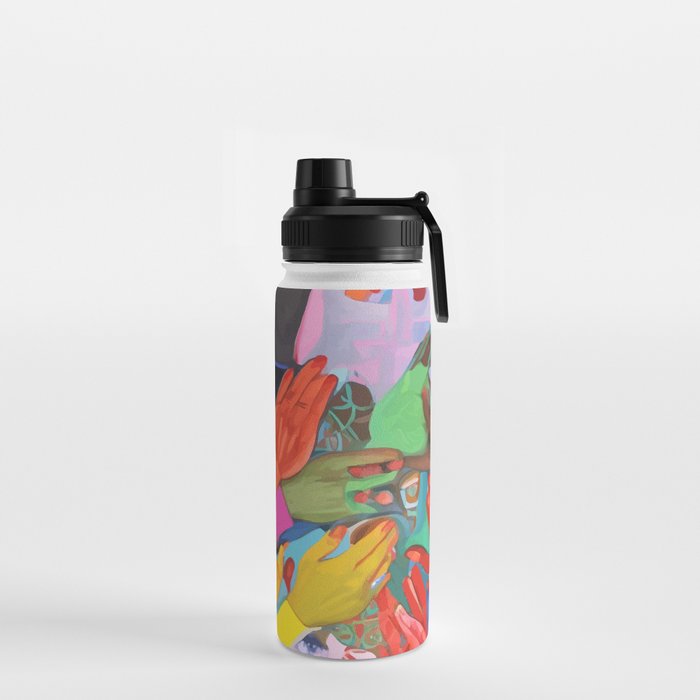 A Hand Is All We Need, Abstract Human Face Community, Humanity People Colorful Concept Positivity Water Bottle