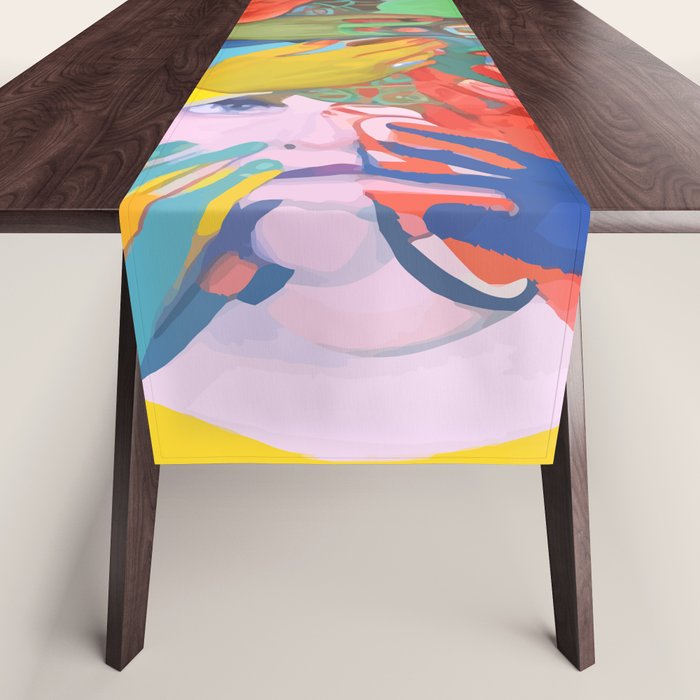 A Hand Is All We Need, Abstract Human Face Community, Humanity People Colorful Concept Positivity Table Runner