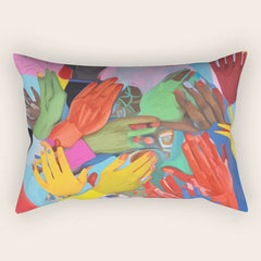 A Hand Is All We Need, Abstract Human Face Community, Humanity People Colorful Concept Positivity Rectangular Pillow