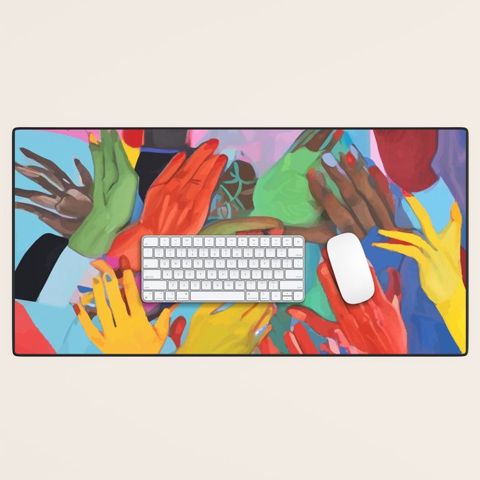A Hand Is All We Need, Abstract Human Face Community, Humanity People Colorful Concept Positivity Desk Mat