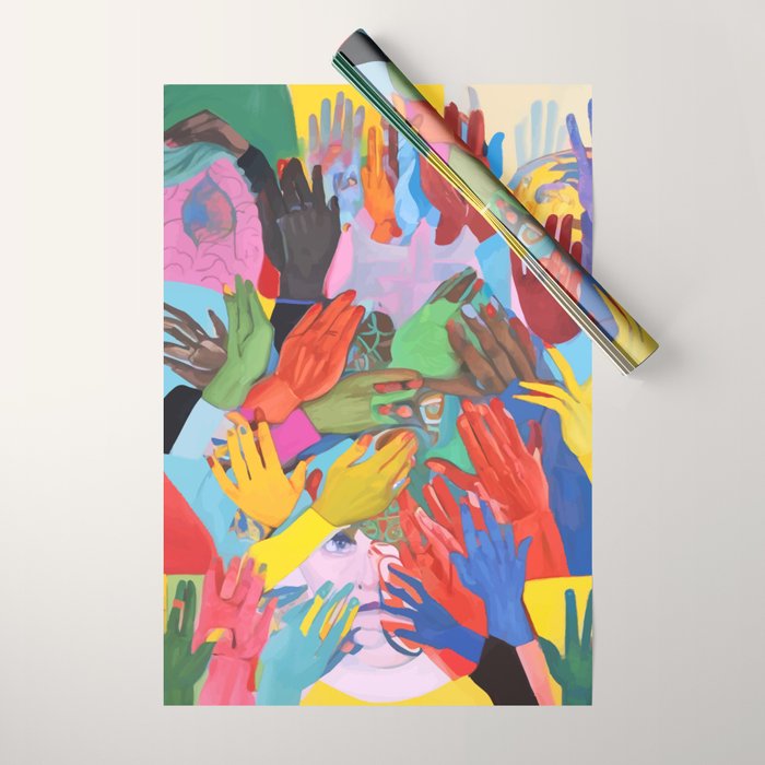 A Hand Is All We Need, Abstract Human Face Community, Humanity People Colorful Concept Positivity Wrapping Paper