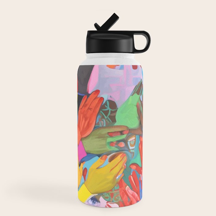 A Hand Is All We Need, Abstract Human Face Community, Humanity People Colorful Concept Positivity Water Bottle