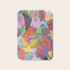 A Hand Is All We Need, Abstract Human Face Community, Humanity People Colorful Concept Positivity Bath Mat
