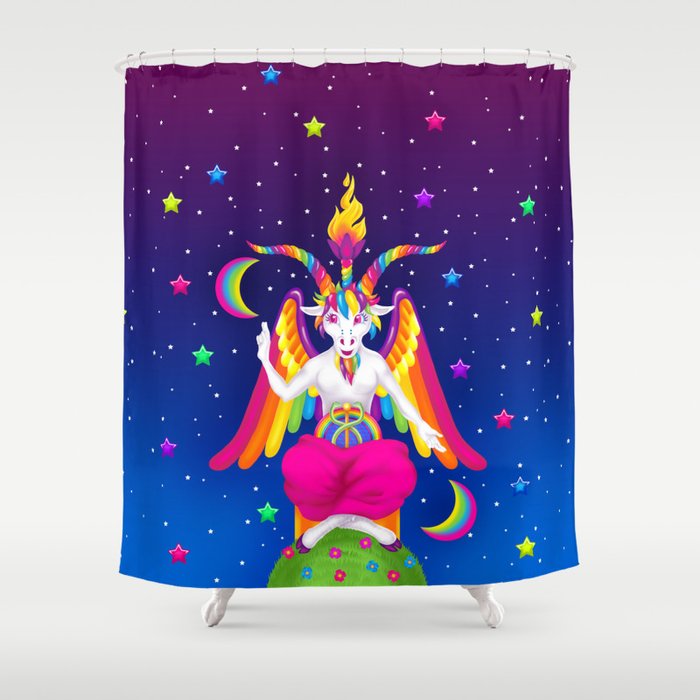 1997 Neon Rainbow Baphomet Shower Curtain