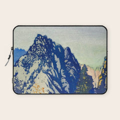 A Departure I - Mountain & Forest Nature Ukiyo Landscape in Blue, Green & Grey Laptop Sleeve