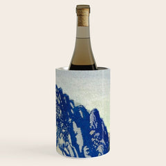A Departure I - Mountain & Forest Nature Ukiyo Landscape in Blue, Green & Grey Wine Chiller