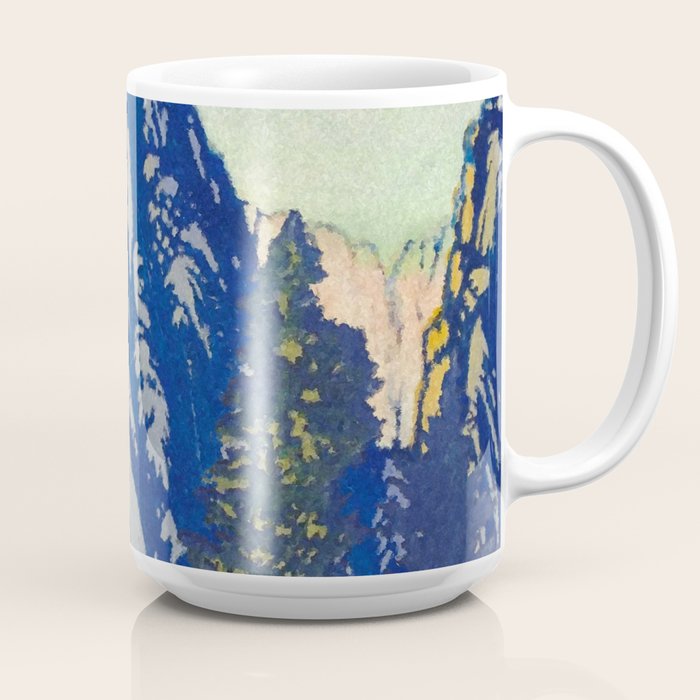 A Departure I - Mountain & Forest Nature Ukiyo Landscape in Blue, Green & Grey Coffee Mug