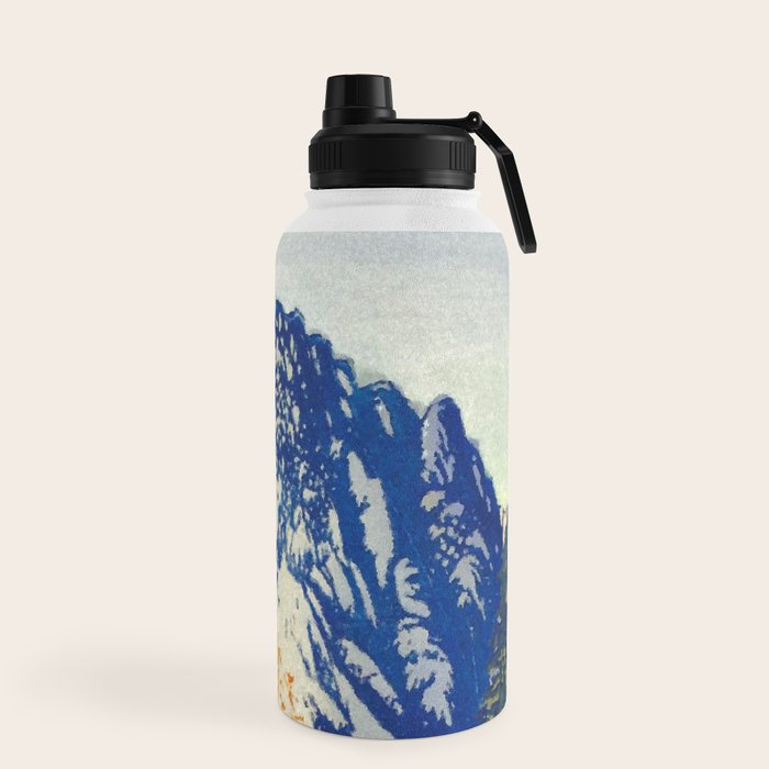 A Departure I - Mountain & Forest Nature Ukiyo Landscape in Blue, Green & Grey Water Bottle