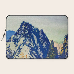 A Departure I - Mountain & Forest Nature Ukiyo Landscape in Blue, Green & Grey Laptop Sleeve