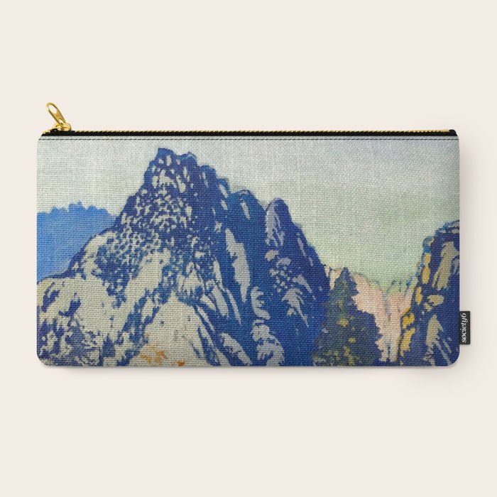 A Departure I - Mountain & Forest Nature Ukiyo Landscape in Blue, Green & Grey Carry All Pouch