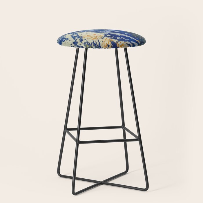 A Departure I - Mountain & Forest Nature Ukiyo Landscape in Blue, Green & Grey Stool