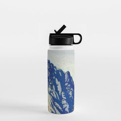 A Departure I - Mountain & Forest Nature Ukiyo Landscape in Blue, Green & Grey Water Bottle