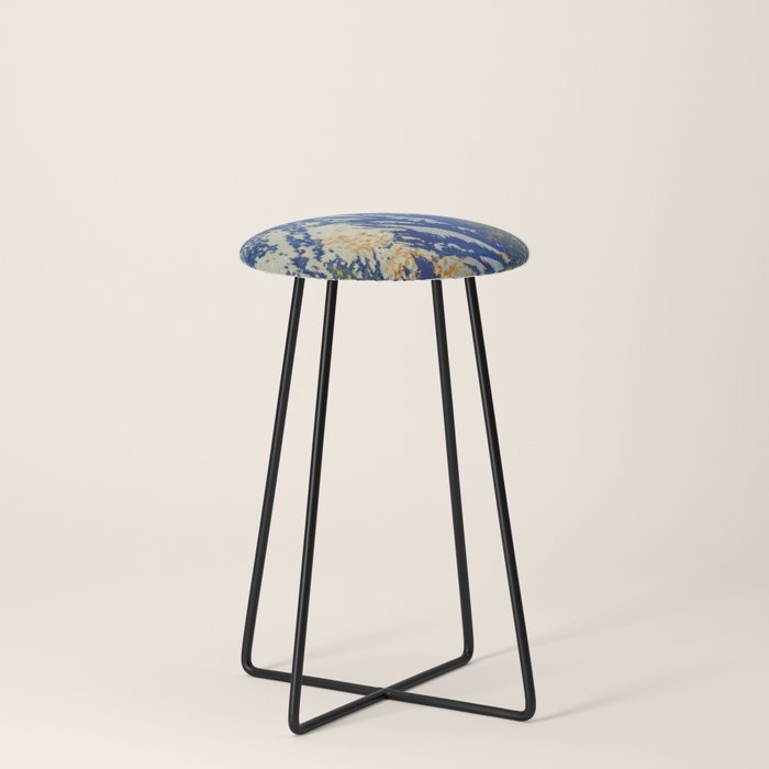 A Departure I - Mountain & Forest Nature Ukiyo Landscape in Blue, Green & Grey Stool