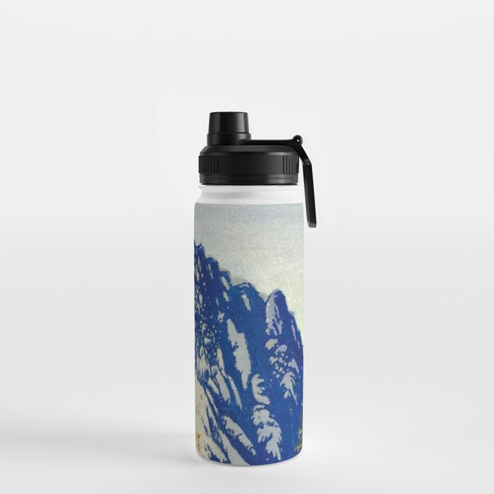A Departure I - Mountain & Forest Nature Ukiyo Landscape in Blue, Green & Grey Water Bottle