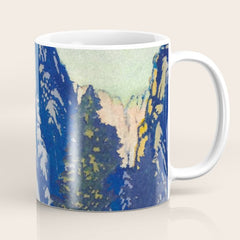 A Departure I - Mountain & Forest Nature Ukiyo Landscape in Blue, Green & Grey Coffee Mug
