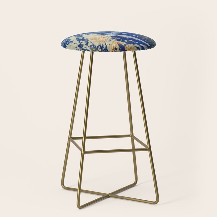 A Departure I - Mountain & Forest Nature Ukiyo Landscape in Blue, Green & Grey Stool