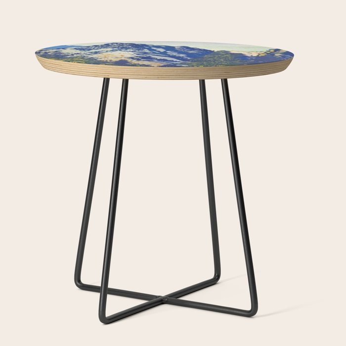 A Departure I - Mountain & Forest Nature Ukiyo Landscape in Blue, Green & Grey Side Table