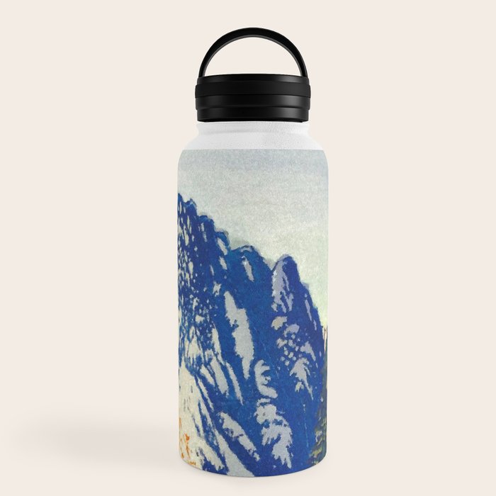 A Departure I - Mountain & Forest Nature Ukiyo Landscape in Blue, Green & Grey Water Bottle