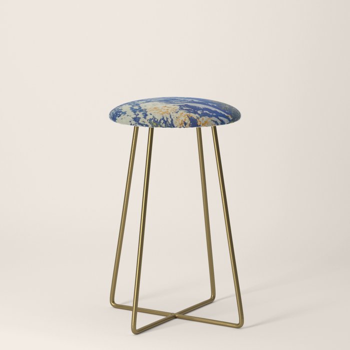A Departure I - Mountain & Forest Nature Ukiyo Landscape in Blue, Green & Grey Stool