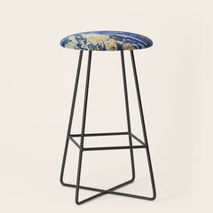 A Departure I - Mountain & Forest Nature Ukiyo Landscape in Blue, Green & Grey Stool