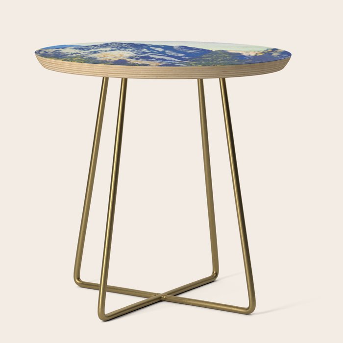 A Departure I - Mountain & Forest Nature Ukiyo Landscape in Blue, Green & Grey Side Table