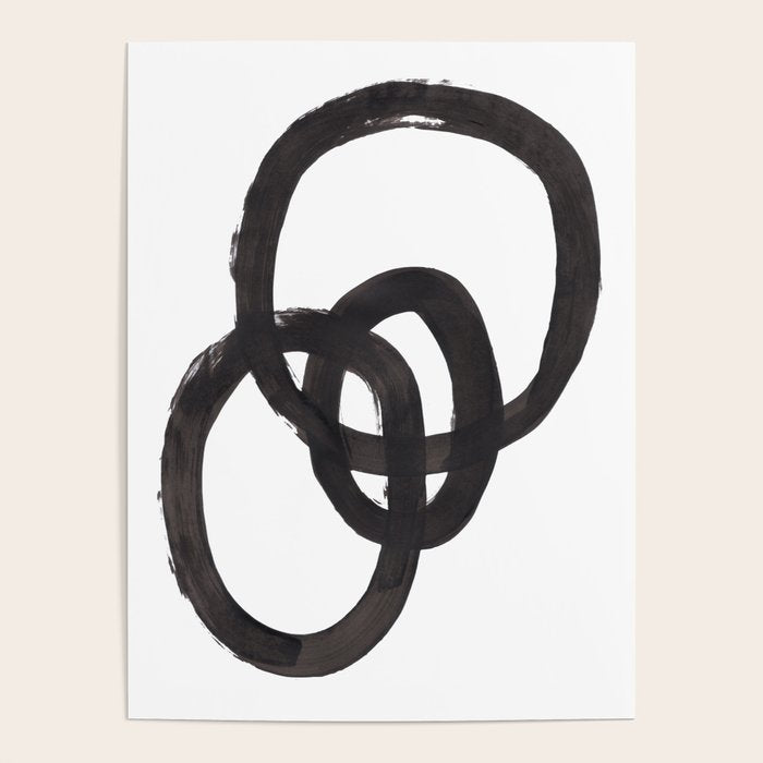 And I Op' Minimalist Ink Line Drawing Abstract Black Brush Strokes Modern Funky Maze by Ejaaz Haniff  Poster