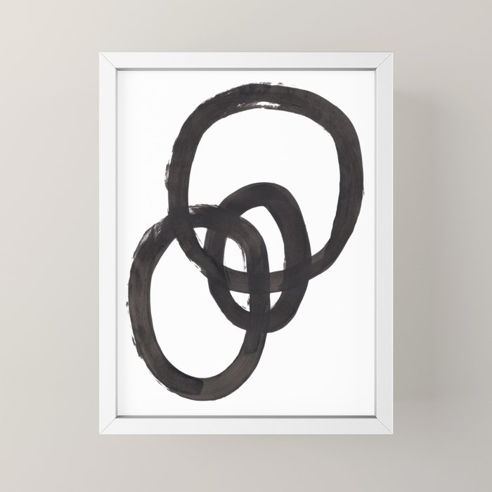 And I Op' Minimalist Ink Line Drawing Abstract Black Brush Strokes Modern Funky Maze by Ejaaz Haniff  Mini Art Print