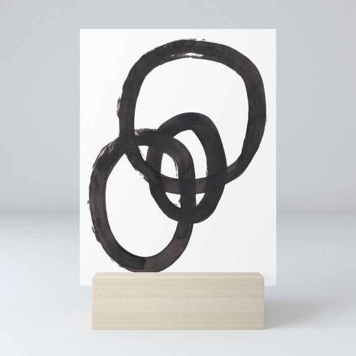 And I Op' Minimalist Ink Line Drawing Abstract Black Brush Strokes Modern Funky Maze by Ejaaz Haniff  Mini Art Print