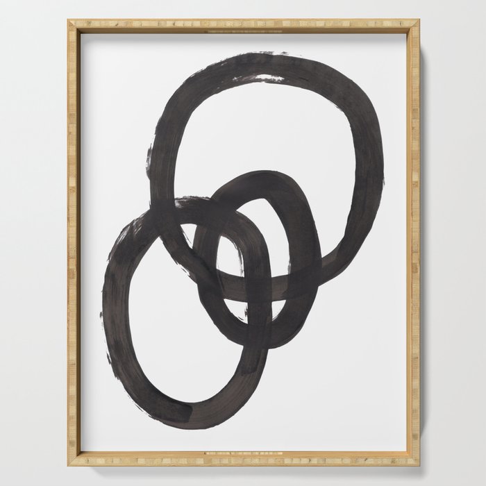 And I Op' Minimalist Ink Line Drawing Abstract Black Brush Strokes Modern Funky Maze by Ejaaz Haniff  Serving Tray