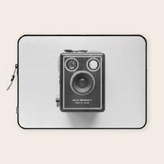 A Kodak Brownie analog vintage camera on a white background  Retro photography in black and white Laptop Sleeve