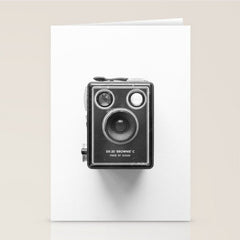 A Kodak Brownie analog vintage camera on a white background  Retro photography in black and white Stationery Card