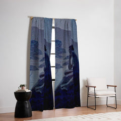 "Give me nights perfectly quiet...and I looking up at the stars" Leaves of Grass by Margaret Cook Window Curtain
