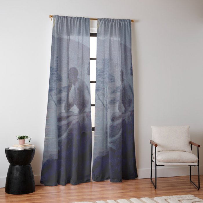 "Give me nights perfectly quiet...and I looking up at the stars" Leaves of Grass by Margaret Cook Window Curtain