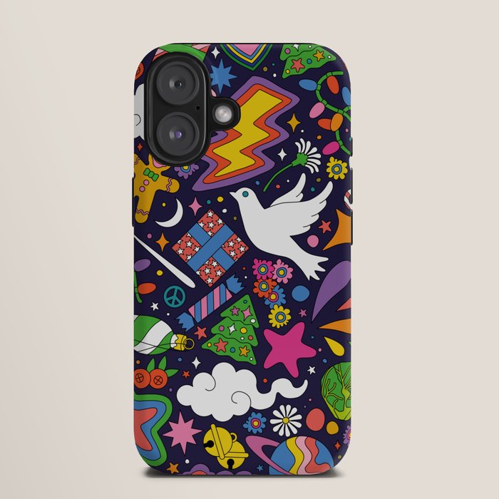 60s 70s psychedelic Modern Christmas Confetti Pattern iPhone Case