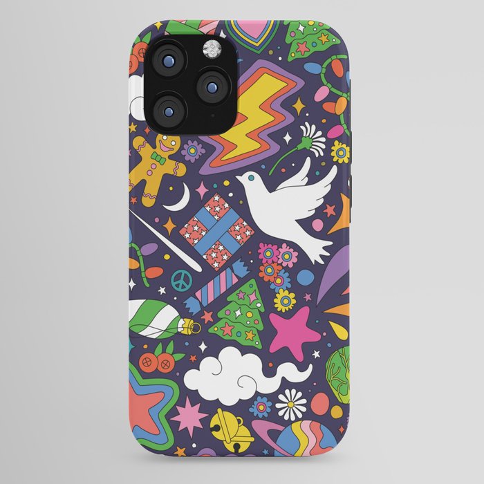 60s 70s psychedelic Modern Christmas Confetti Pattern iPhone Case