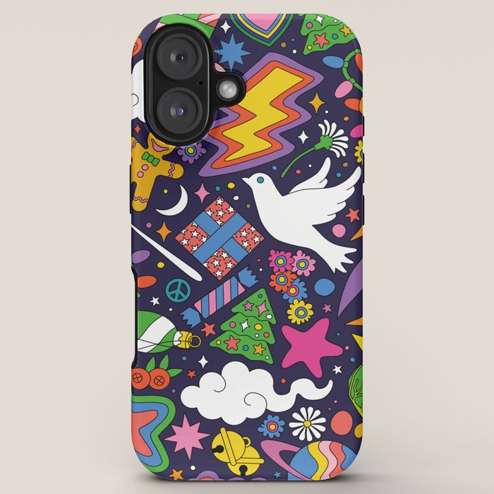 60s 70s psychedelic Modern Christmas Confetti Pattern iPhone Case