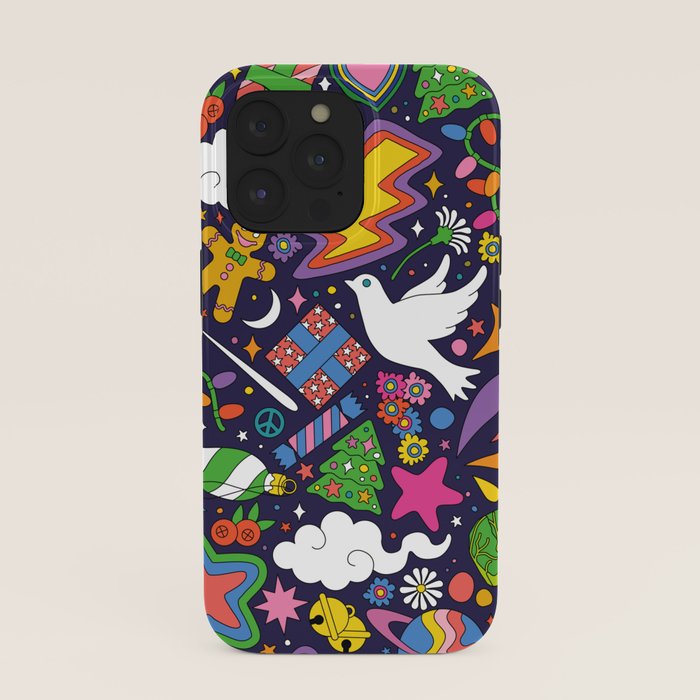 60s 70s psychedelic Modern Christmas Confetti Pattern iPhone Case